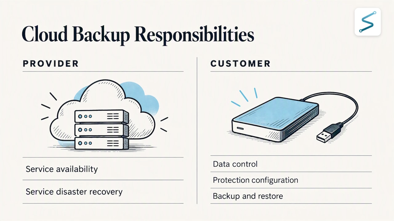 Cloud backup responsibilities: the provider covers service availability, the customer covers data protection